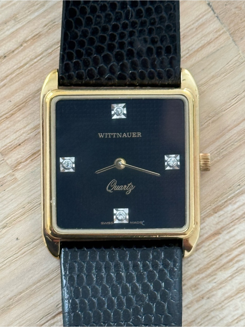 Wittnauer Longines Diamonds Rare Vintage Ladies Watch Black Dial Leather Strap